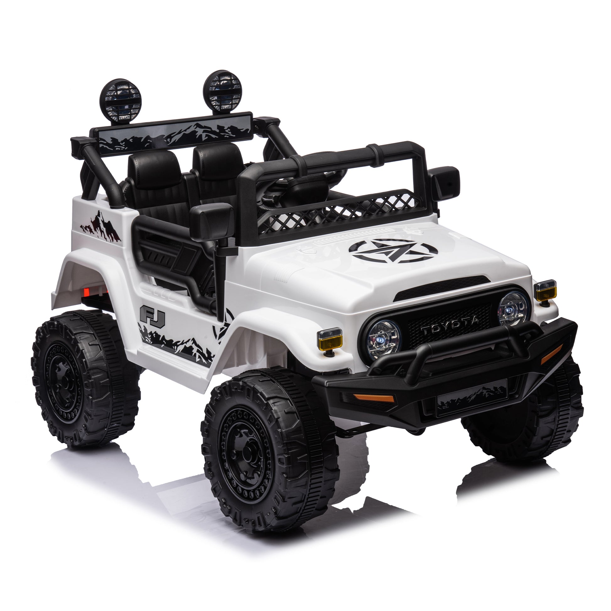 Licensed Toyota Fj Cruiser,12V Kids Ride On Car 2.4G W Parents Remote Control,Electric Car For Kids,Three Speed Adjustable,Power Display, Usb,Mp3 ,Bluetooth,Led Light,Three Point Safety Belt White Plastic