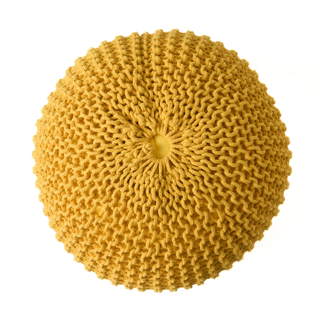 Bordeaux Knitted Cotton Round Pouf, Yellow Yellow Cotton