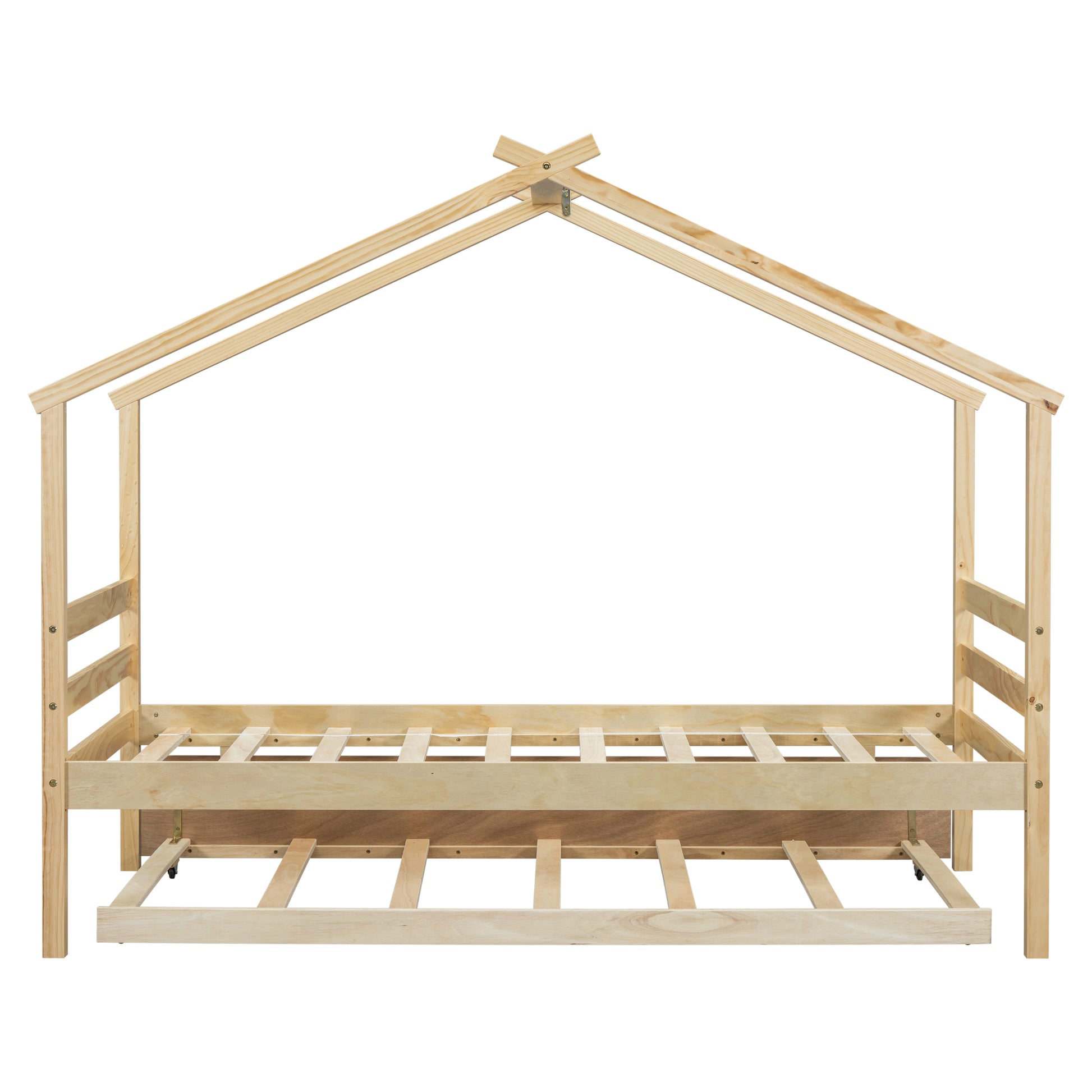 Twin Size House Shaped Bed With Trundle,Natural Twin Natural Wood Bedroom American Design Pine Bed Frame Pine