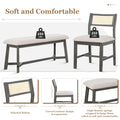 6 Piece Retro Farmhouse Style Dining Set, Rectangular Table And 4 Upholstered Chairs With Rattan And Bench For Dining Room And Kitchen Gray Gray Solid Wood Mdf