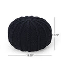 Bordeaux Knitted Cotton Round Pouf, Dark Blue Dark Blue Cotton