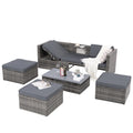 Patio Furniture, Outdoor Furniture, Seasonal Pe Wicker Furniture,5 Set Wicker Furniture With Plywood Coffee Table,With Lift Top Coffee Table,With Lounger Sofa Dark Gray Pe Rattan Iron Waterproof Fabric