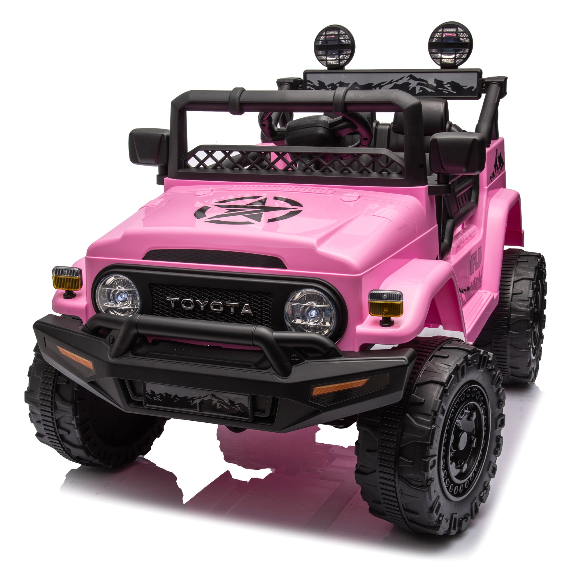 Licensed Toyota Fj Cruiser,12V Kids Ride On Car 2.4G W Parents Remote Control,Electric Car For Kids,Three Speed Adjustable,Power Display, Usb,Mp3 ,Bluetooth,Led Light,Three Point Safety Belt Pink Plastic