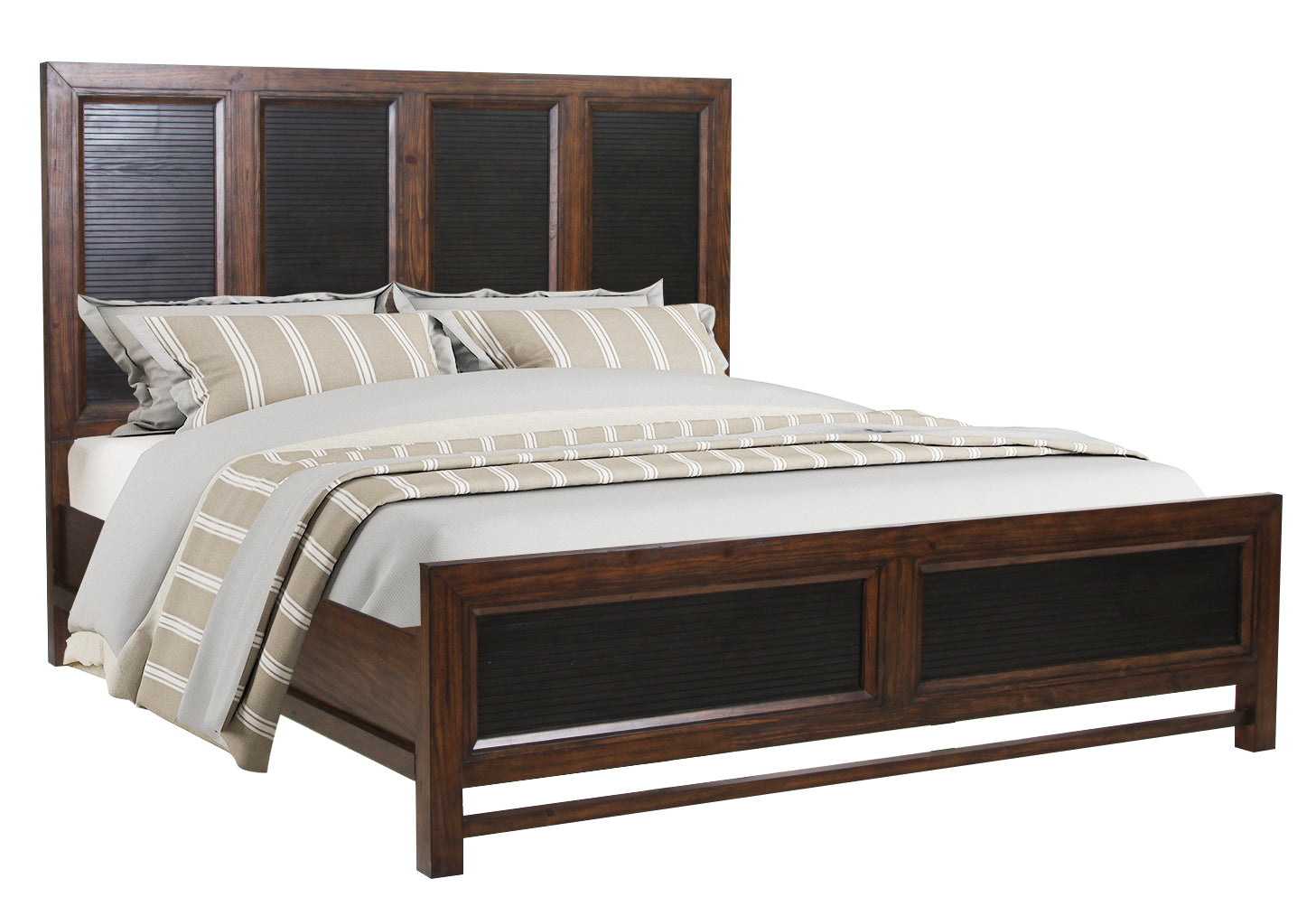 Branson Queen Size Panel Bed, Two Tone Finish Box Spring Required Queen Brown Wood Brown Bedroom American Design,Transitional Pine Panel Pine