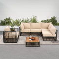 Grand Patio 6 Piece Wicker Patio Furniture Set, All Weather Outdoor Conversation Set Sectional Sofa With Water Resistant Beige Thick Cushions And Coffee Table Beige Cotton Steel