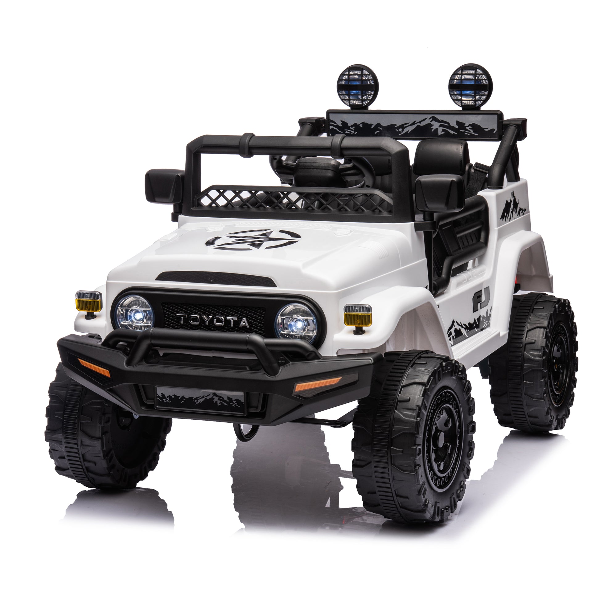 Licensed Toyota Fj Cruiser,12V Kids Ride On Car 2.4G W Parents Remote Control,Electric Car For Kids,Three Speed Adjustable,Power Display, Usb,Mp3 ,Bluetooth,Led Light,Three Point Safety Belt White Plastic