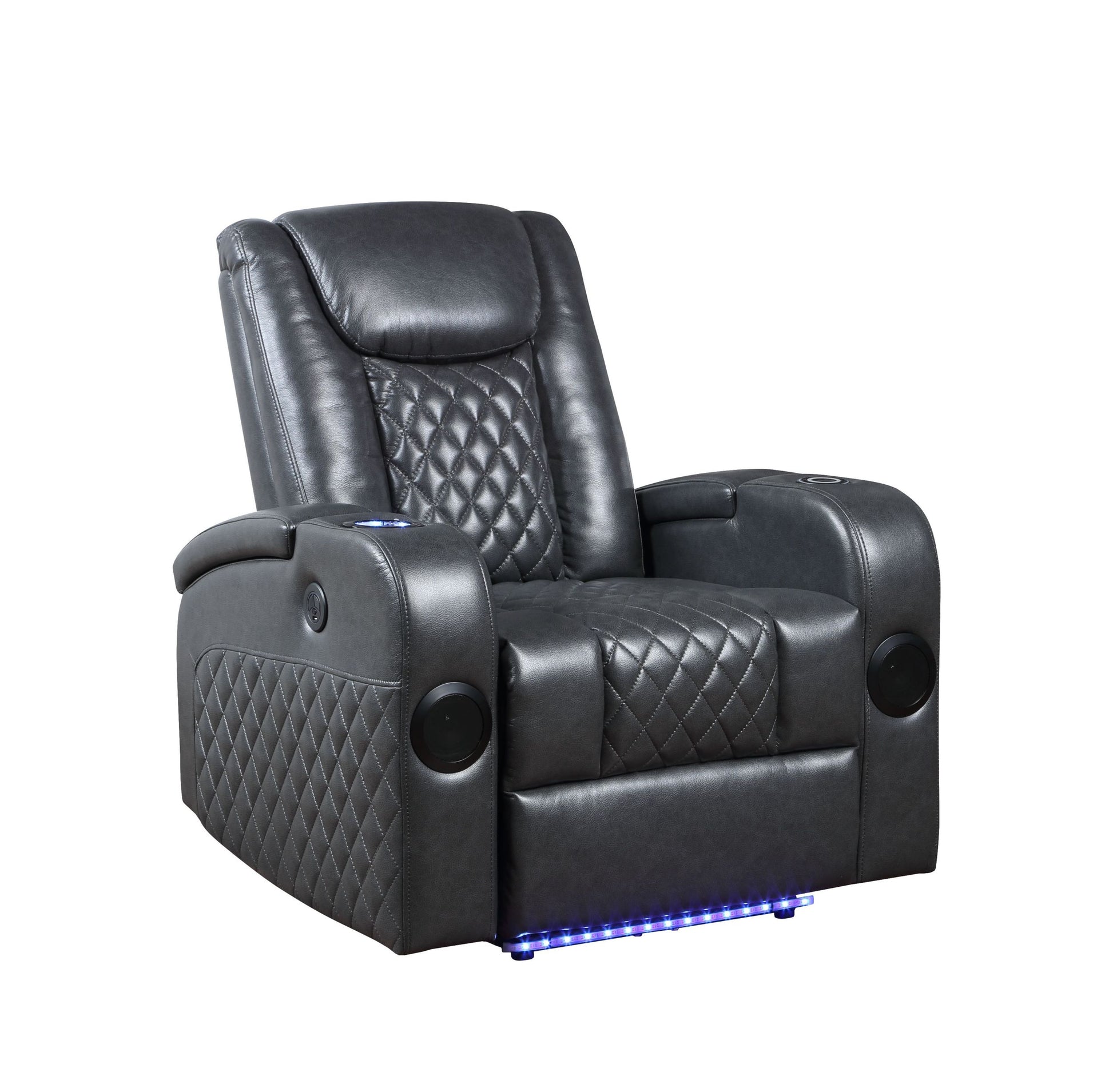 Alair Power Motion Recliner W Bluetooth Speaker & Cooling Cup Holder, Dark Gray Leather Aire Lv02460 Dark Gray Pu Leather