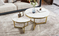 Modern Round Nesting Coffee Table Set 2 Piece White & Marbling Top Gold Base White Mdf