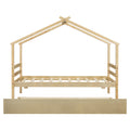 Twin Size House Shaped Bed With Trundle,Natural Twin Natural Wood Bedroom American Design Pine Bed Frame Pine