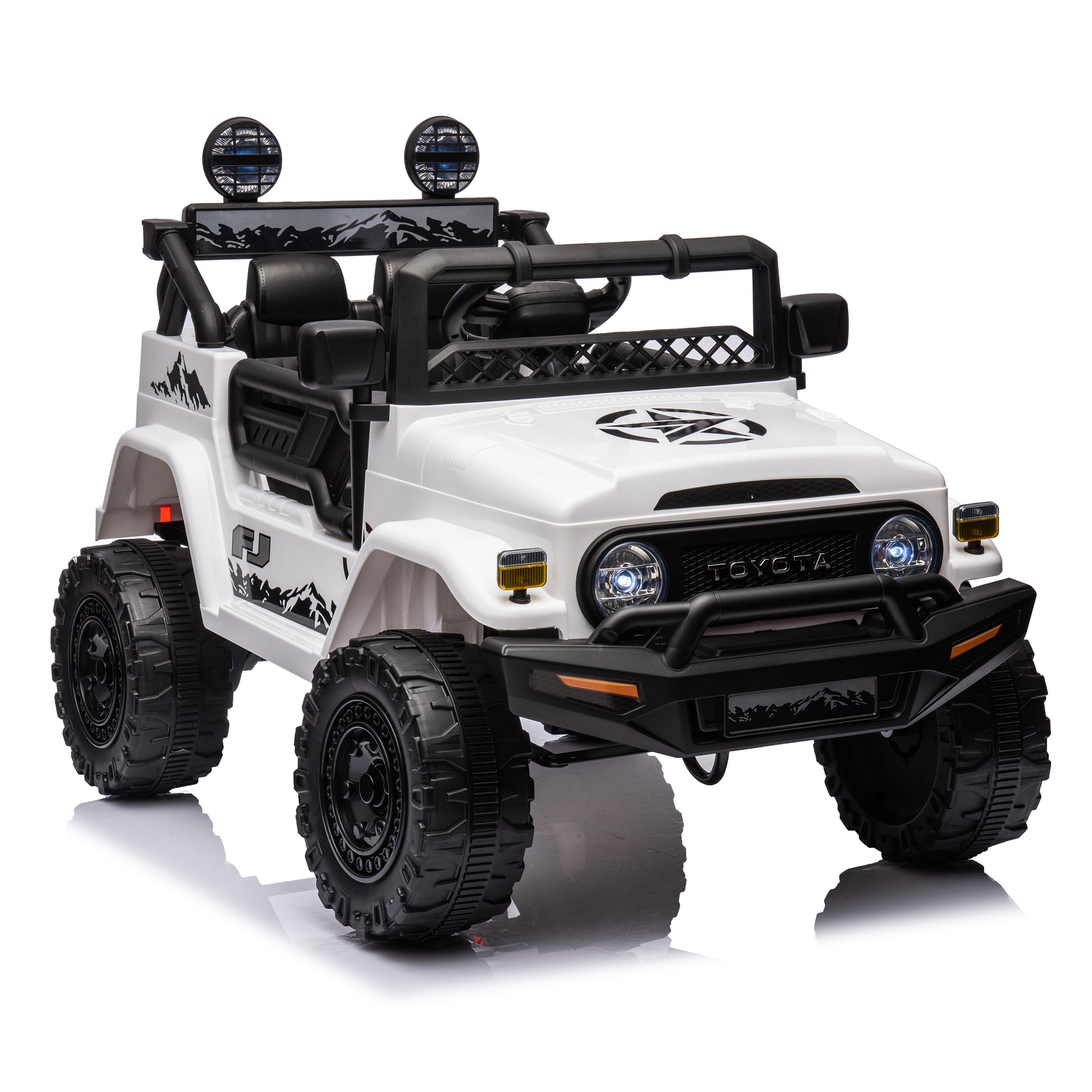 Licensed Toyota Fj Cruiser,12V Kids Ride On Car 2.4G W Parents Remote Control,Electric Car For Kids,Three Speed Adjustable,Power Display, Usb,Mp3 ,Bluetooth,Led Light,Three Point Safety Belt White Plastic