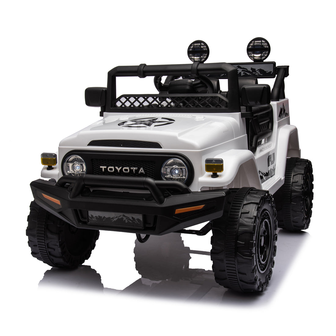 Licensed Toyota Fj Cruiser,12V Kids Ride On Car 2.4G W Parents Remote Control,Electric Car For Kids,Three Speed Adjustable,Power Display, Usb,Mp3 ,Bluetooth,Led Light,Three Point Safety Belt White Plastic