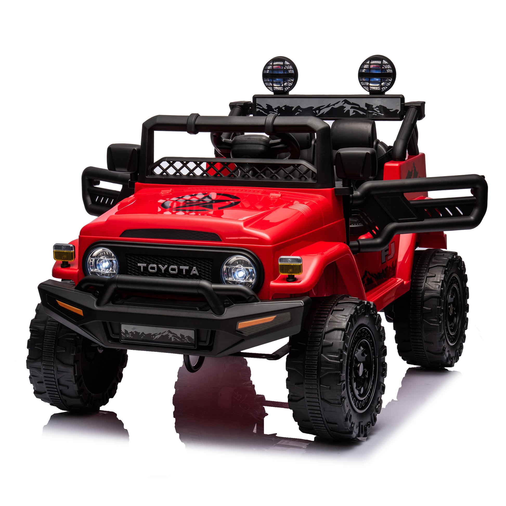 Licensed Toyota Fj Cruiser,12V Kids Ride On Car 2.4G W Parents Remote Control,Electric Car For Kids,Three Speed Adjustable,Power Display, Usb,Mp3 ,Bluetooth,Led Light,Three Point Safety Belt Red Plastic