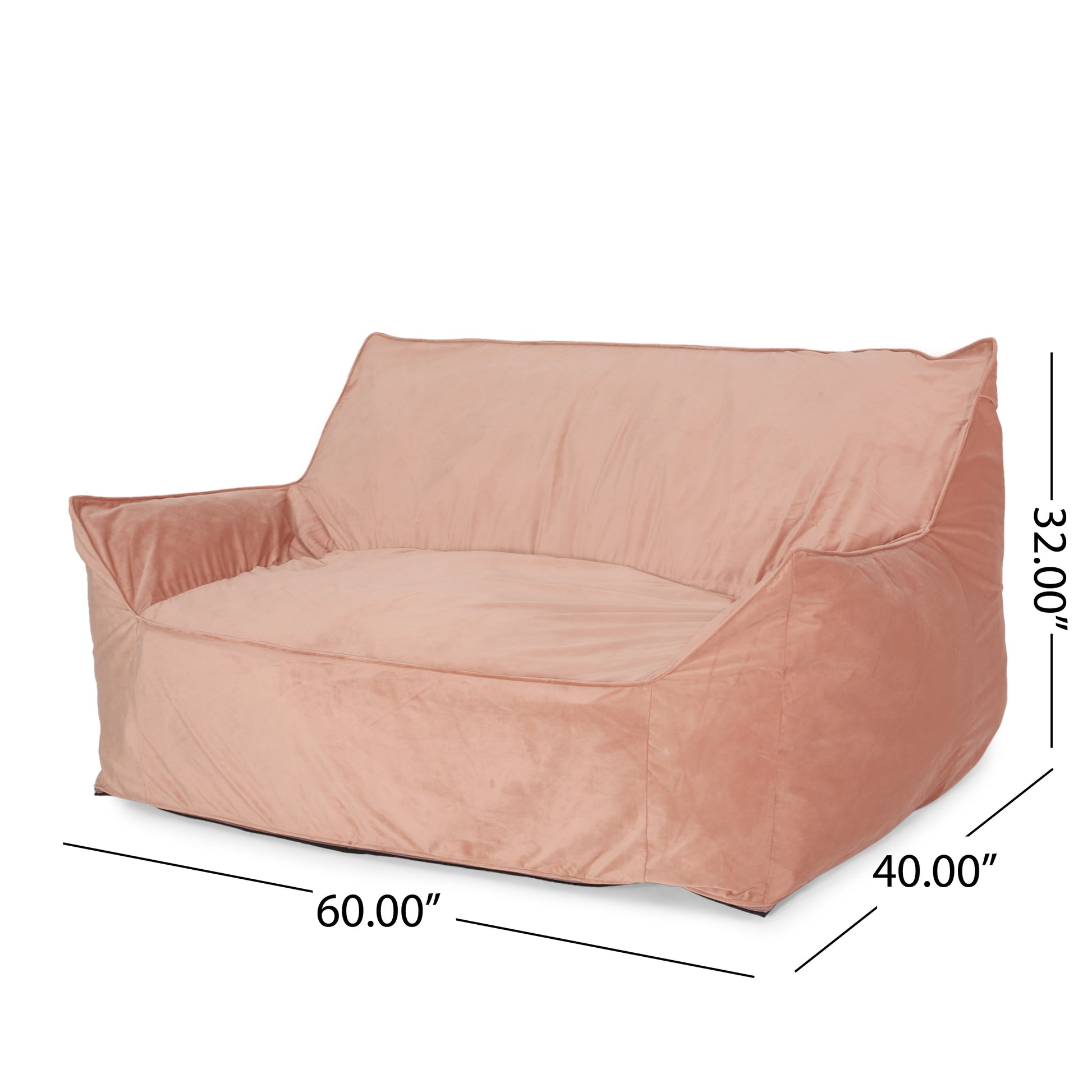 Fila Velveteen 2 Seater Oversized Bean Bag Chair With Armrests, Pink Pink Velvet