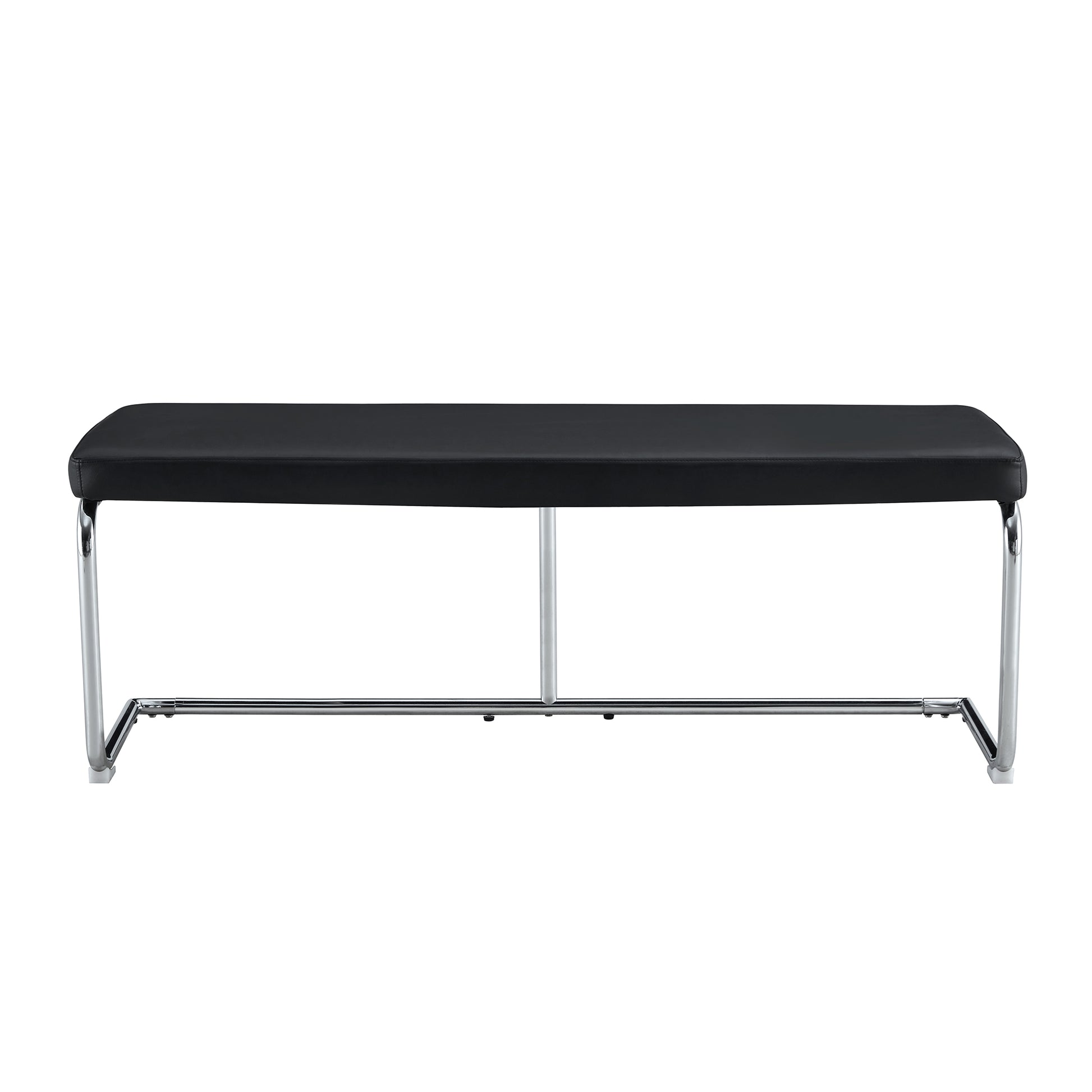 Black Shoe Changing Bench Silver Metal Legs, Sofa Bench Dining Chair, Suitable For Bedroom Fitting Room, Storage Room, Dining Room, And Living Room. St 005 Black Pu