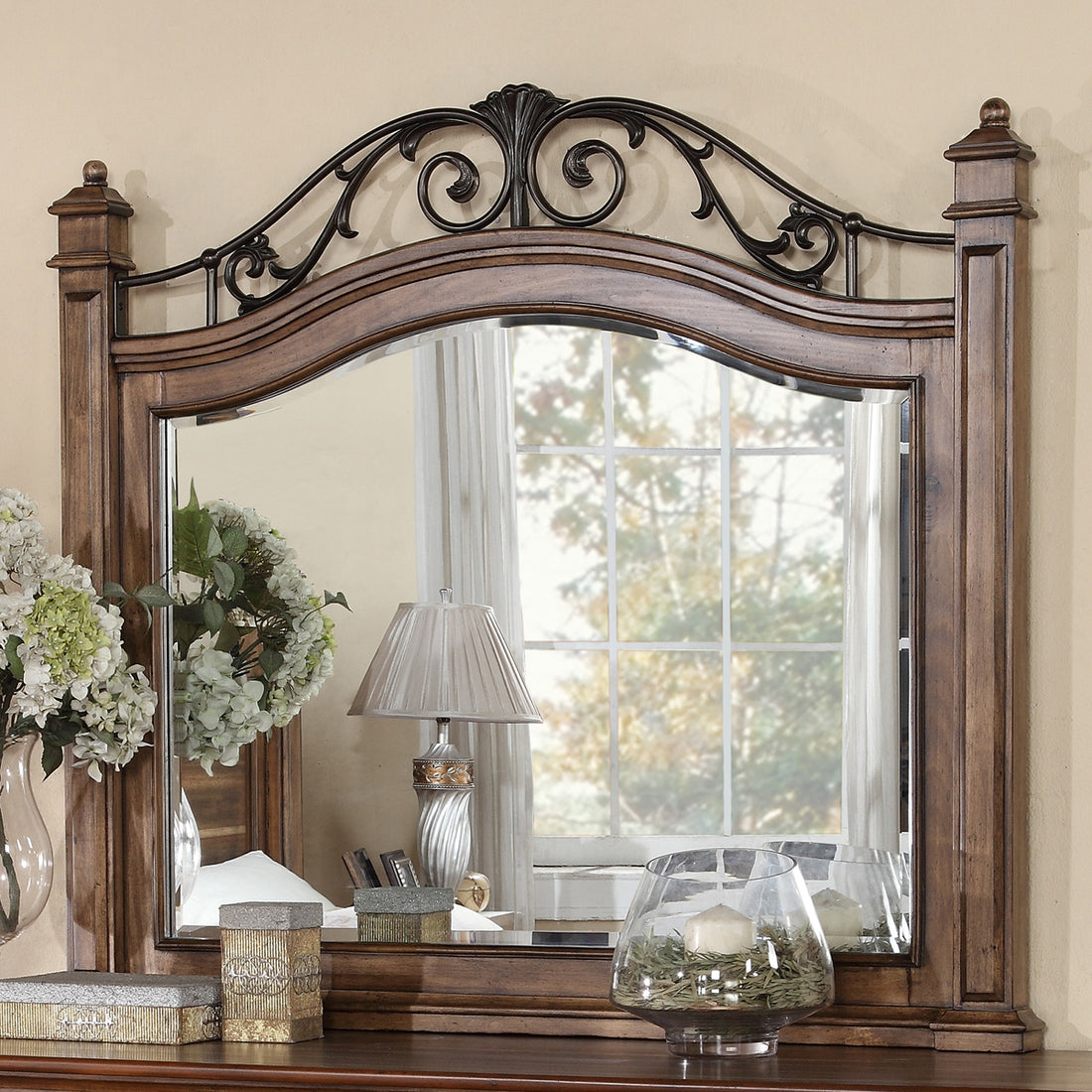 Barclay Mirror, No Assembly Required, Rustic Acacia Finish Brown Traditional Acacia Wood