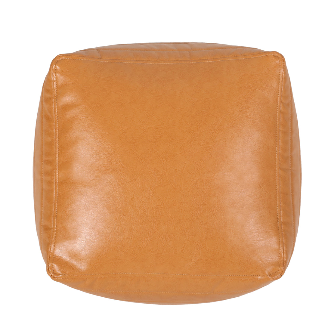 Candy Contemporary Faux Leather Suqare Pouf, Caramel Caramel Faux Leather