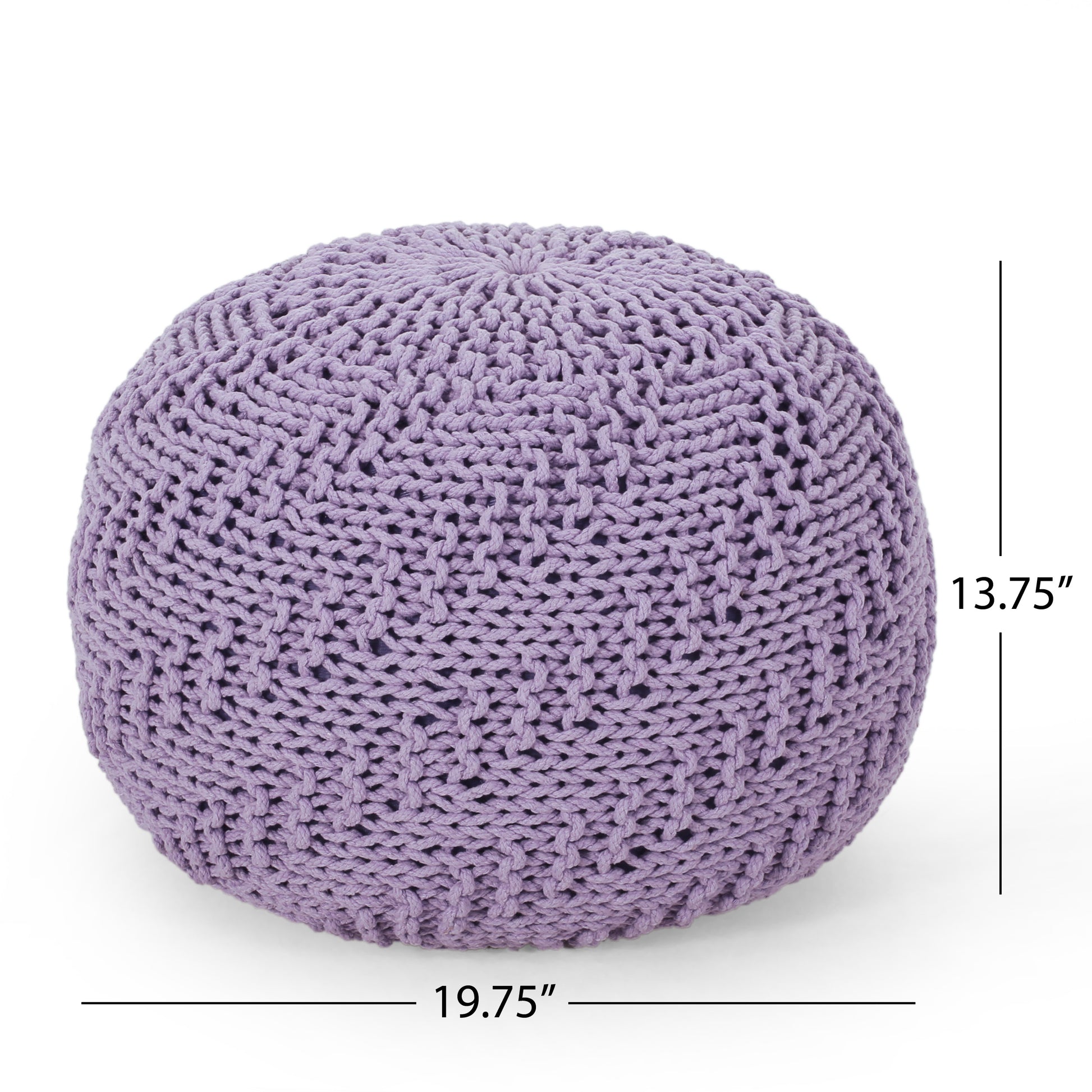 Bordeaux Knitted Cotton Round Pouf, Lavender Lavender Cotton