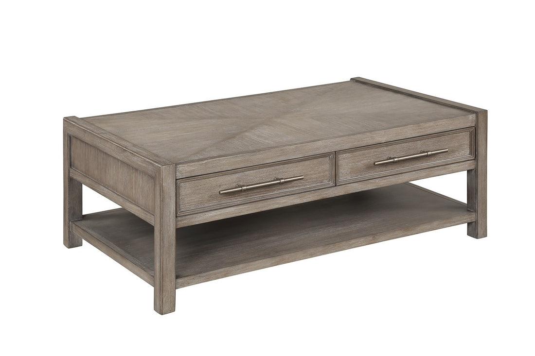 Cypress Lane 50 Inch Coffee Table, No Assembly Required, White Oak Finish Greige Gray Primary Living Space Modern,Transitional Freestanding Oak Rectangular Drawers Coffee & End Tables Rectangular Wood