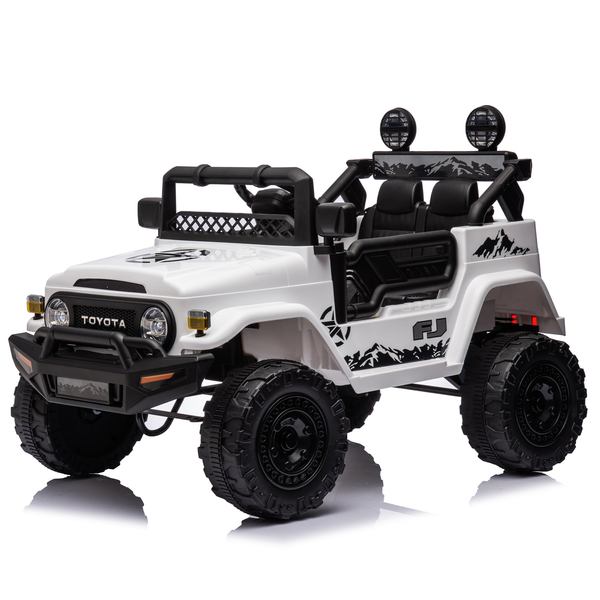 Licensed Toyota Fj Cruiser,12V Kids Ride On Car 2.4G W Parents Remote Control,Electric Car For Kids,Three Speed Adjustable,Power Display, Usb,Mp3 ,Bluetooth,Led Light,Three Point Safety Belt White Plastic