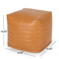 Candy Contemporary Faux Leather Suqare Pouf, Caramel Caramel Faux Leather