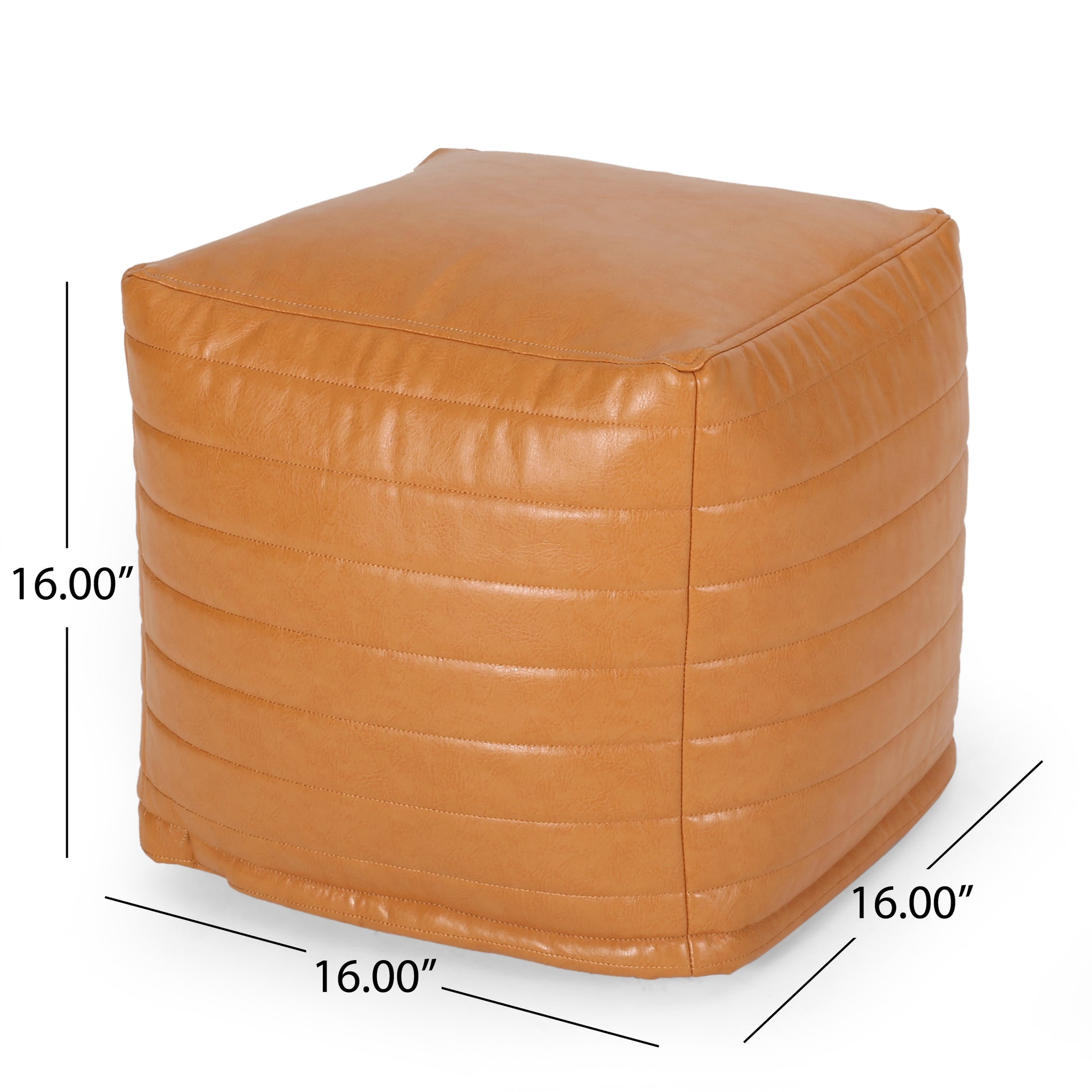 Candy Contemporary Faux Leather Suqare Pouf, Caramel Caramel Faux Leather