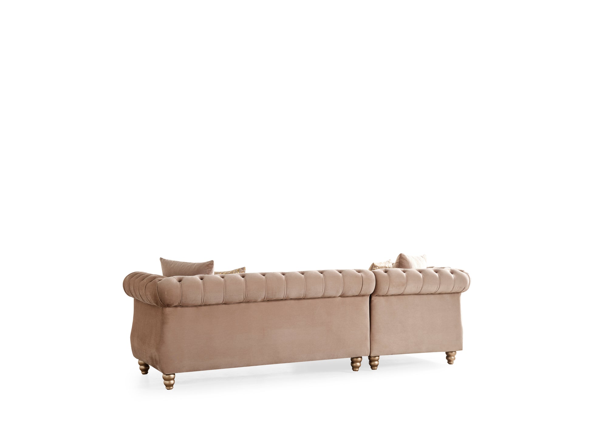 Julia Gold Detailed Tufted Upholstery Sectional Made With Wood In Taupe Taupe Velvet Wood Primary Living Space Soft Cushion Back Contemporary,Modern L Shaped Acacia Rolled Arms Solid Wood Mdf Velvet 4 Seat