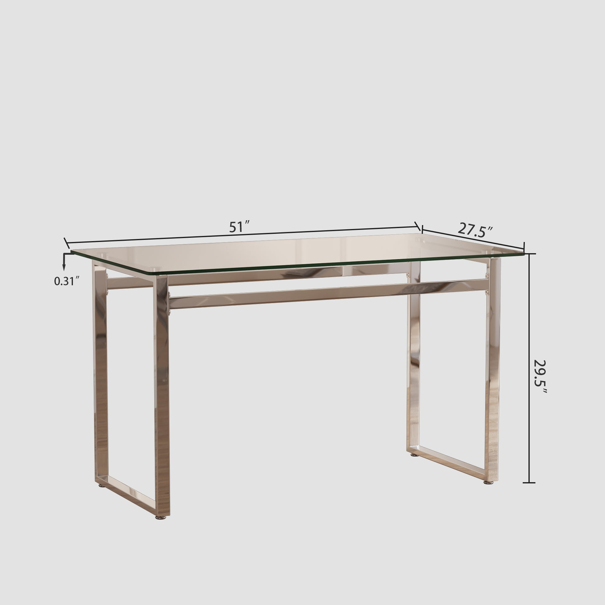 Modern Minimalist Rectangular Glass Dining Table For 4 6 With 0.31" Tempered Glass Tabletop And Silver Chrome Metal Legs, Writing Table Desk, For Kitchen Dining Living Room, 51" W X 27"D X 30" H Transparent Glass