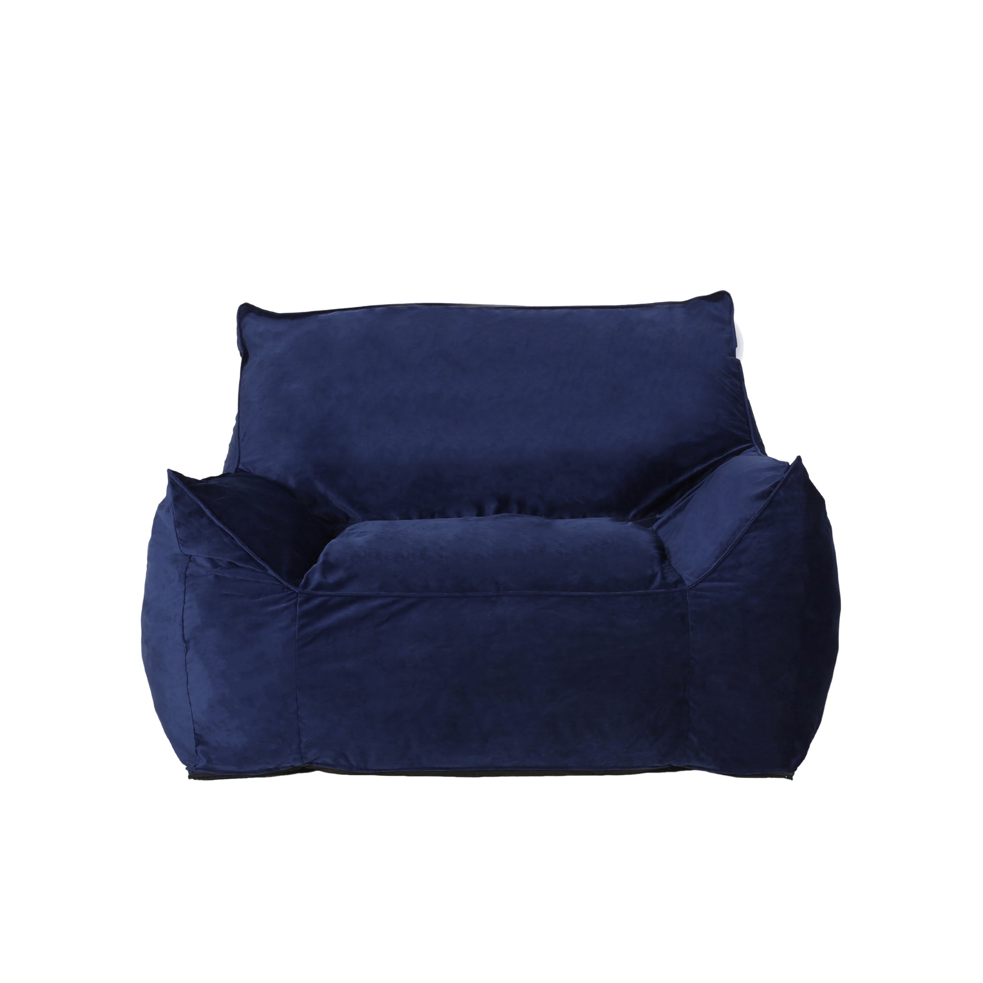 Allea Velveteen Bean Bag Chair With Armrests, Navy Blue Blue Solid Velvet