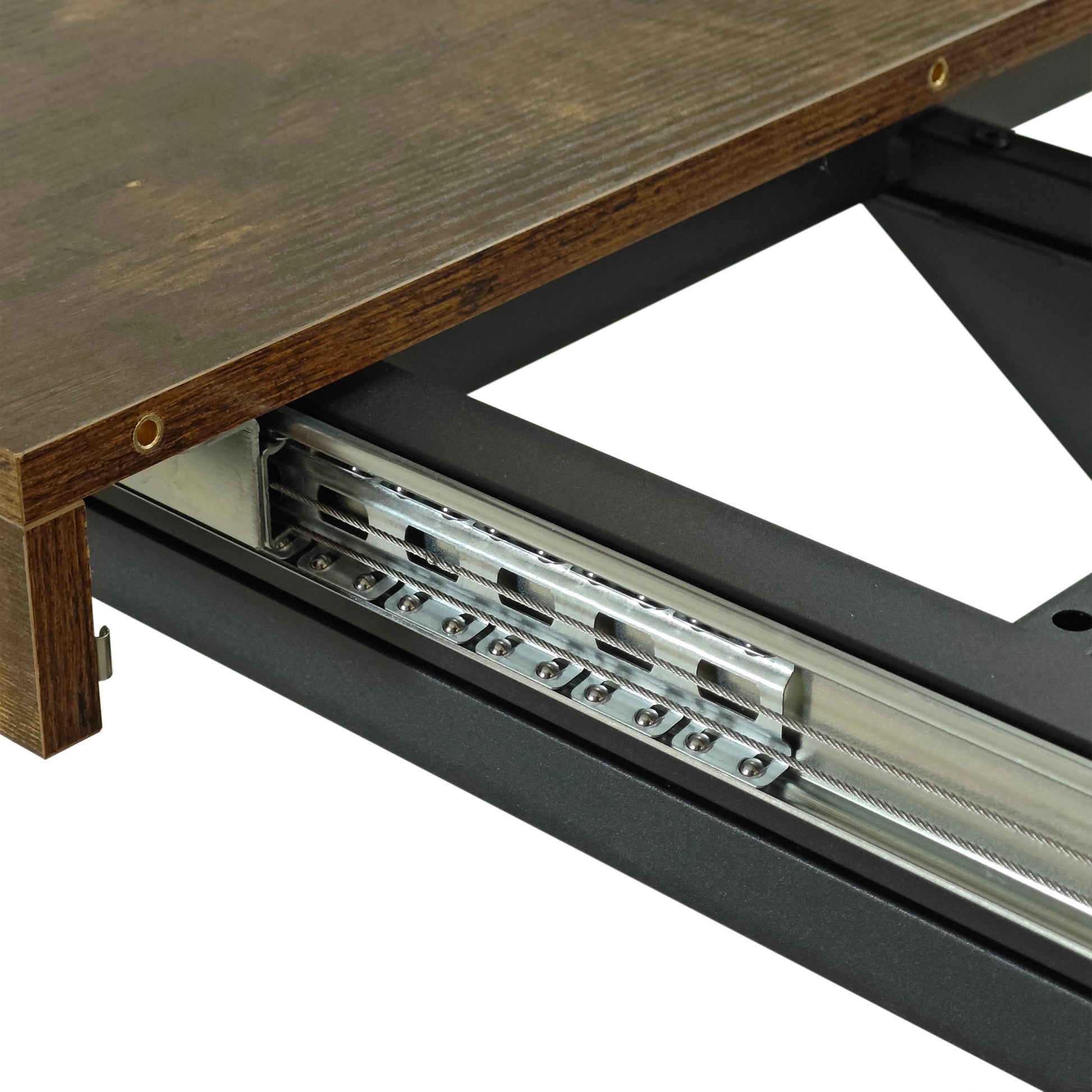 55.11" 70.86"Retro Rectangular Stretch Dining Table, Antique Wood Top And Black Relief Plate, Black Fine Sand Cross Iron Foot Base Dining Table, With Storage Box. Black Brown Seats 6 Rectangular Mdf Metal