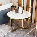 Modern Round Nesting Coffee Table Set 2 Piece White & Marbling Top Gold Base White Mdf