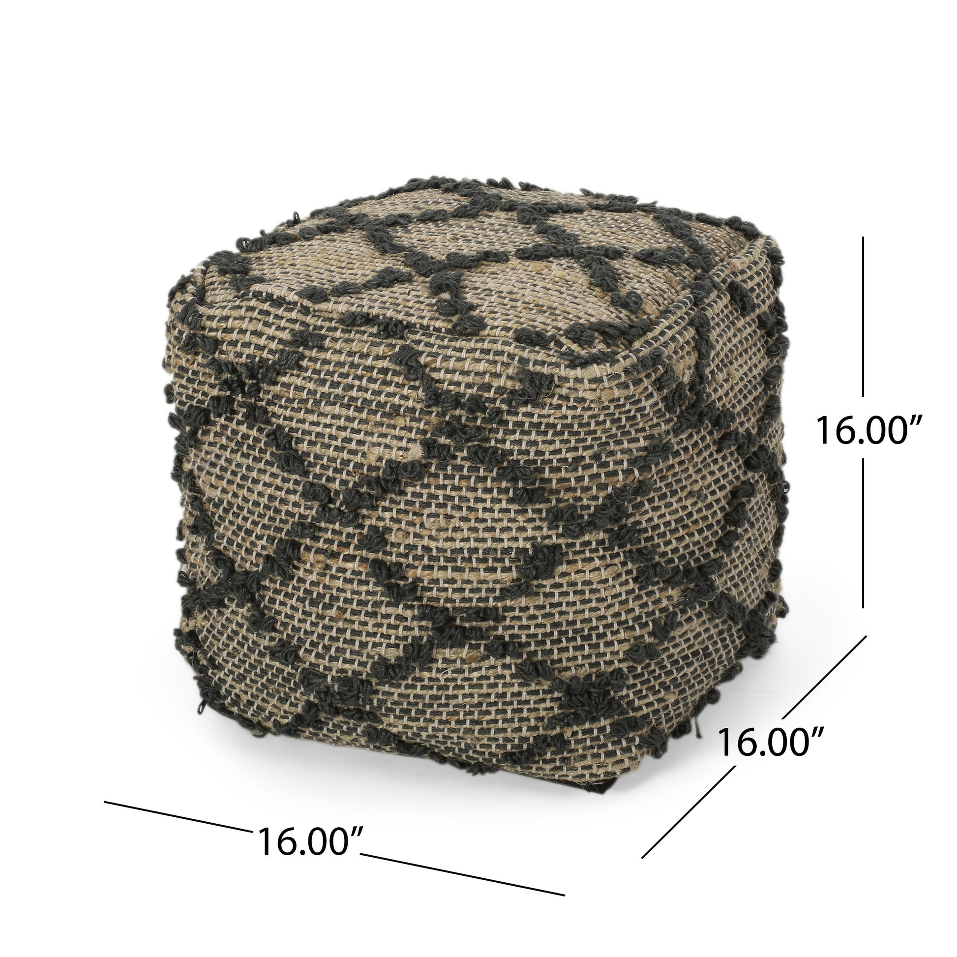 Poncho Square Pouf, Charcoal Charcoal Fabric