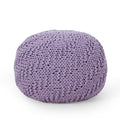 Bordeaux Knitted Cotton Round Pouf, Lavender Lavender Cotton