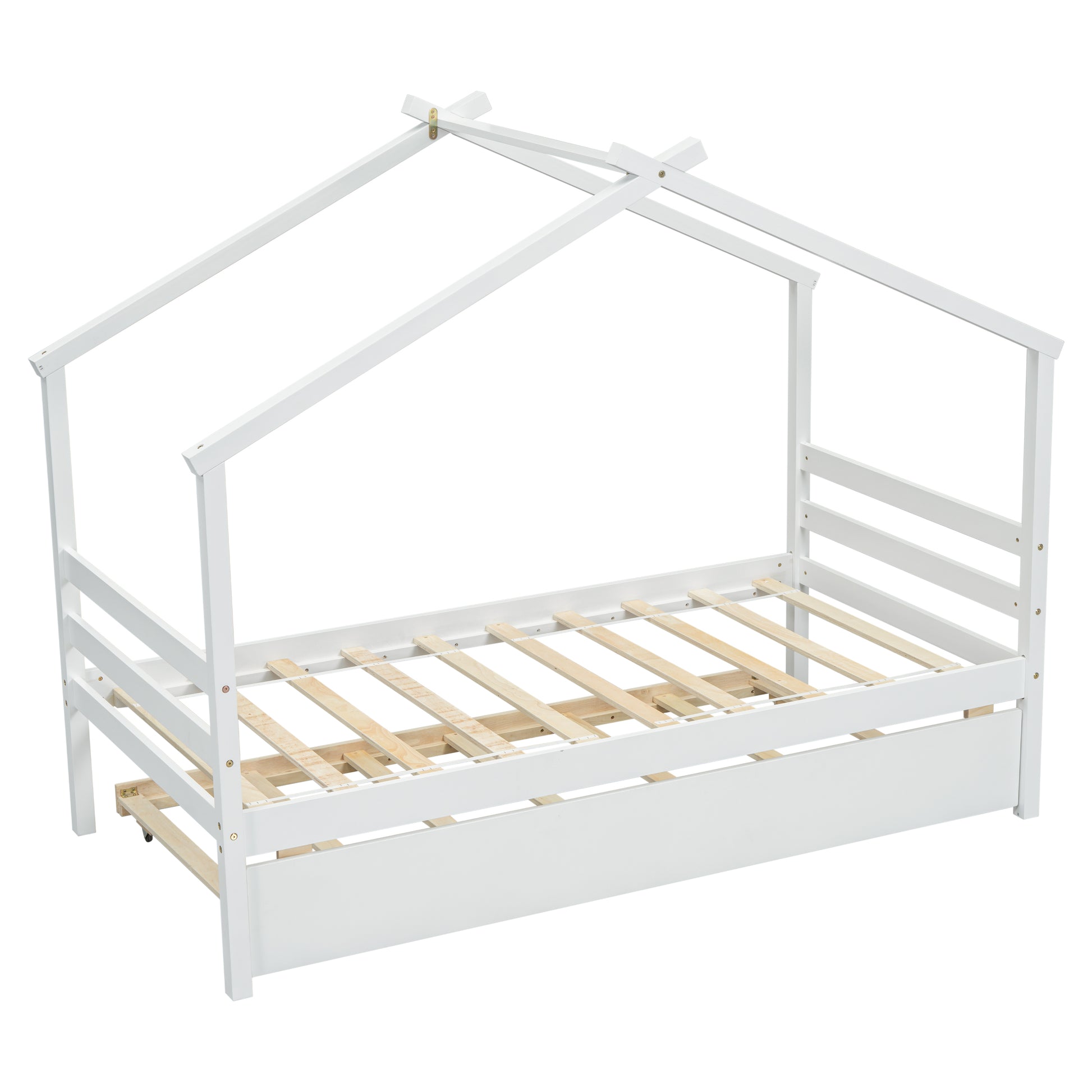 Twin Size House Shaped Bed With Trundle,White Twin White Wood Bedroom American Design Pine Bed Frame Pine