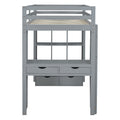 Full Size Loft Bed With Large Shelves, Writing Desk And Led Light, Gray Gray Solid Wood Mdf