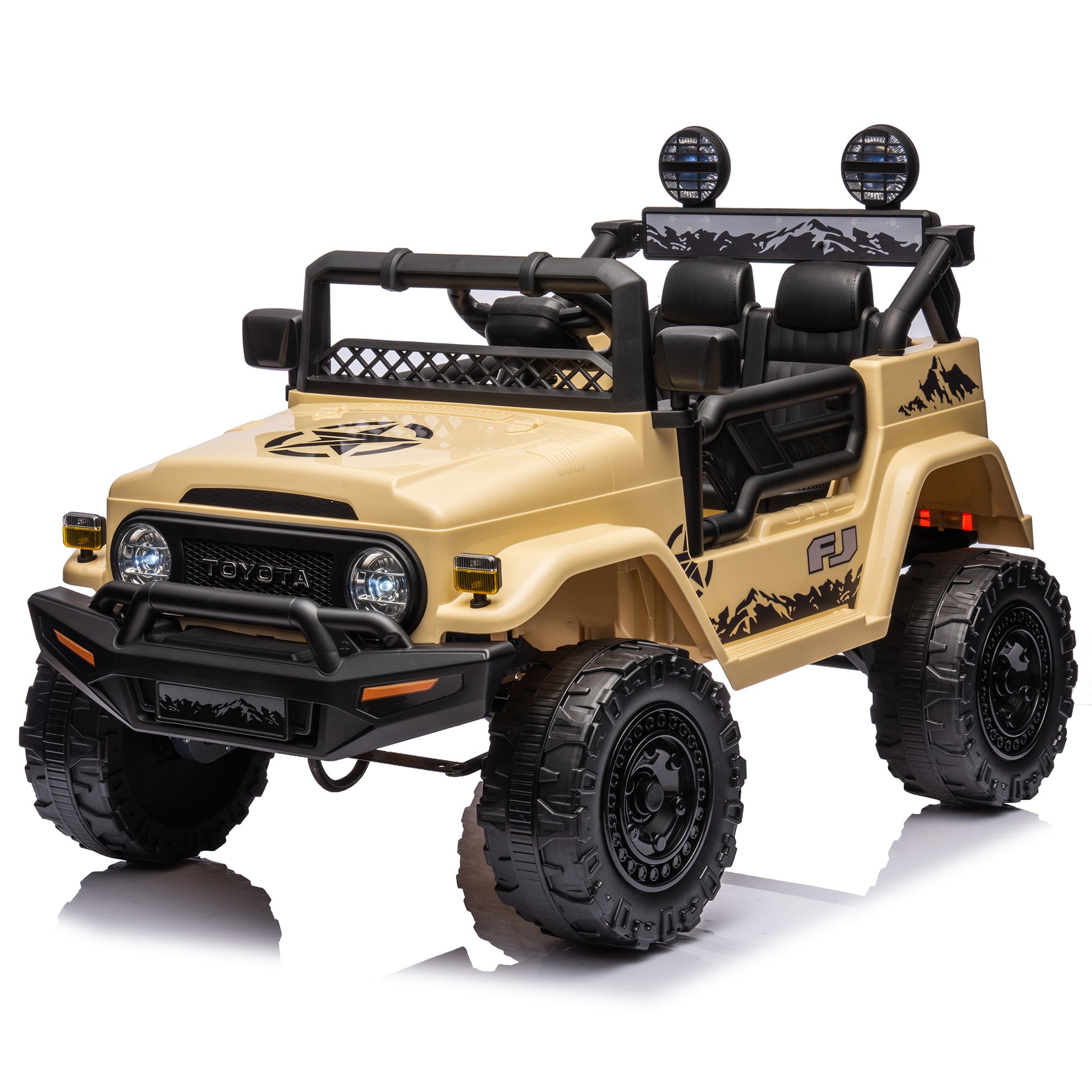 Licensed Toyota Fj Cruiser,12V Kids Ride On Car 2.4G W Parents Remote Control,Electric Car For Kids,Three Speed Adjustable,Power Display, Usb,Mp3 ,Bluetooth,Led Light,Three Point Safety Belt Beige Plastic