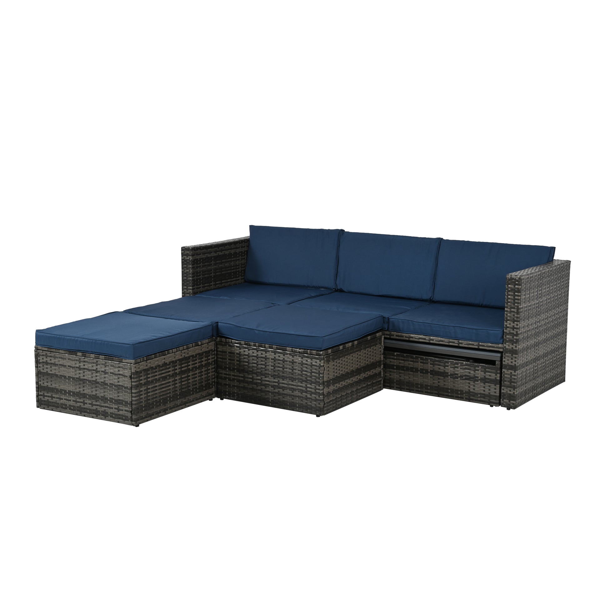 Patio Furniture, Outdoor Furniture, Seasonal Pe Wicker Furniture,5 Set Wicker Furniture With Plywood Coffee Table,With Lift Top Coffee Table,With Lounger Sofa Dark Gray Pe Rattan Iron Waterproof Fabric