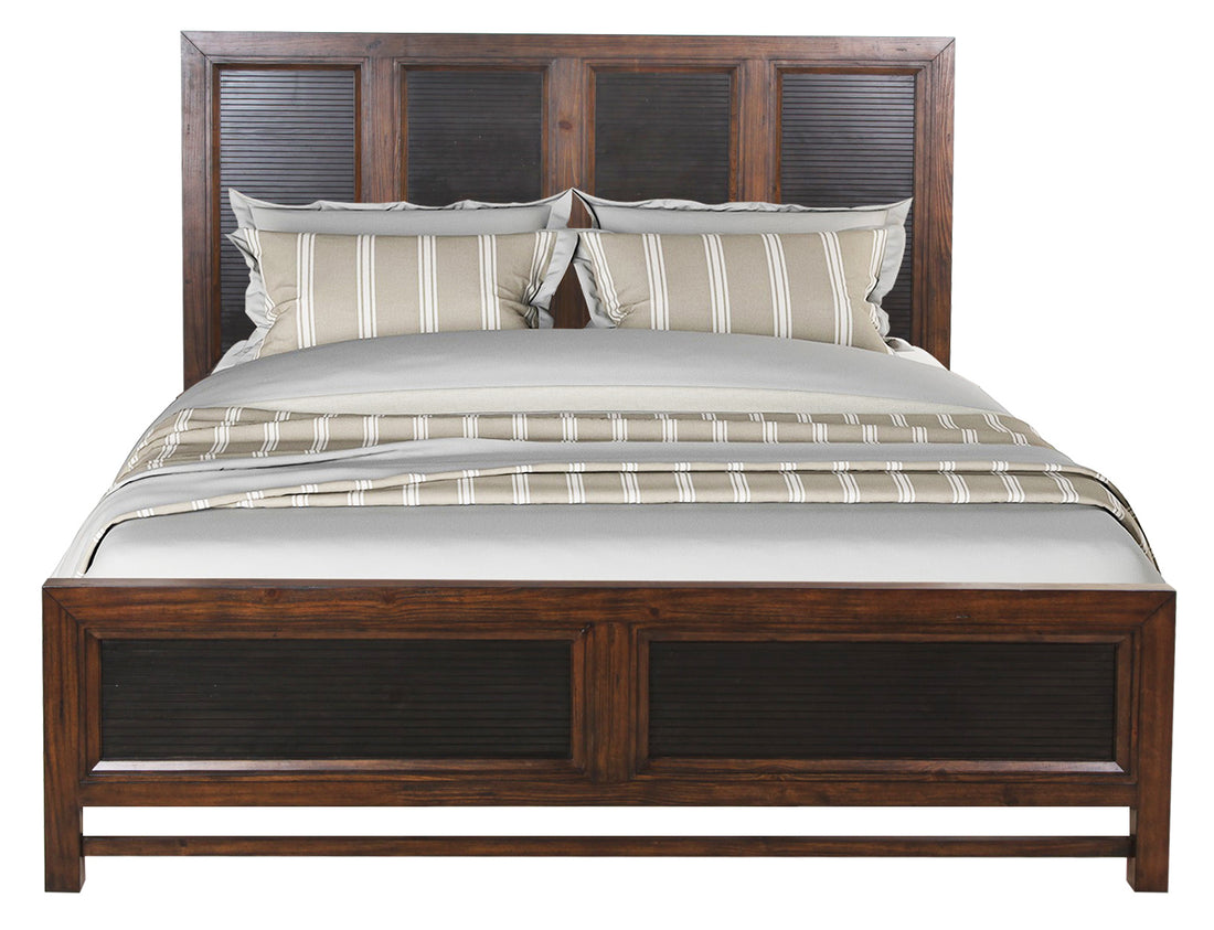 Branson Queen Size Panel Bed, Two Tone Finish Box Spring Required Queen Brown Wood Brown Bedroom American Design,Transitional Pine Panel Pine