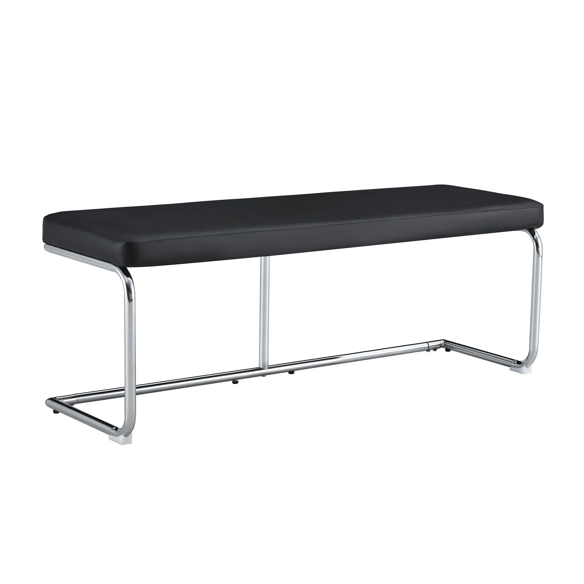 Black Shoe Changing Bench Silver Metal Legs, Sofa Bench Dining Chair, Suitable For Bedroom Fitting Room, Storage Room, Dining Room, And Living Room. St 005 Black Pu