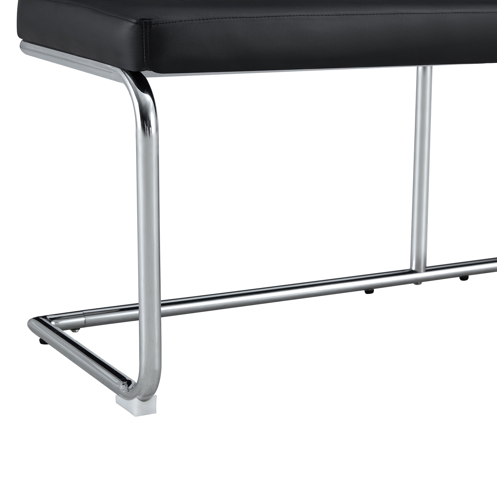 Black Shoe Changing Bench Silver Metal Legs, Sofa Bench Dining Chair, Suitable For Bedroom Fitting Room, Storage Room, Dining Room, And Living Room. St 005 Black Pu