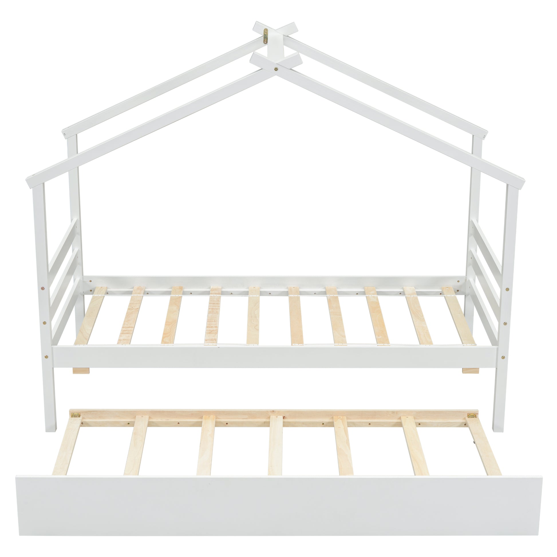 Twin Size House Shaped Bed With Trundle,White Twin White Wood Bedroom American Design Pine Bed Frame Pine