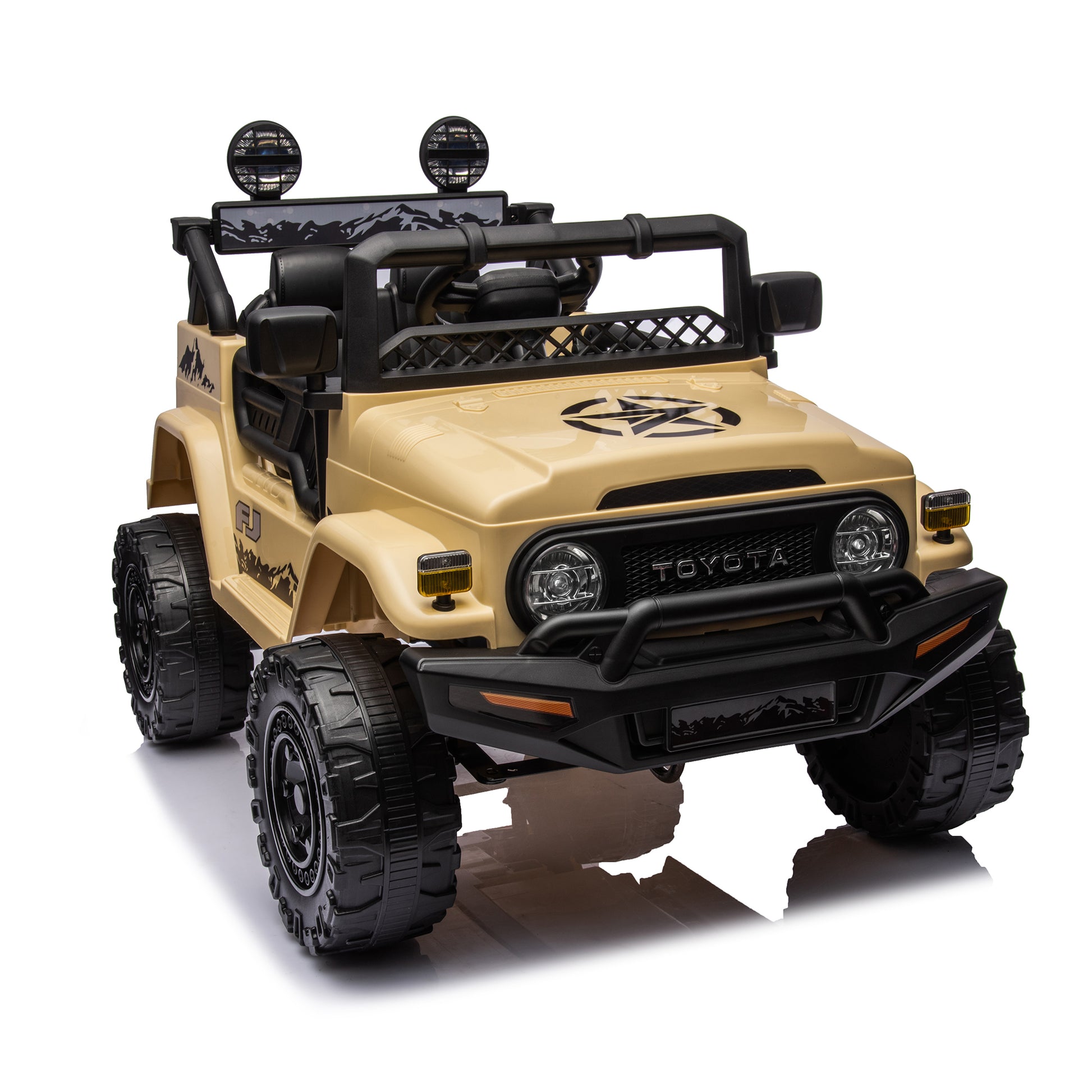 Licensed Toyota Fj Cruiser,12V Kids Ride On Car 2.4G W Parents Remote Control,Electric Car For Kids,Three Speed Adjustable,Power Display, Usb,Mp3 ,Bluetooth,Led Light,Three Point Safety Belt Beige Plastic