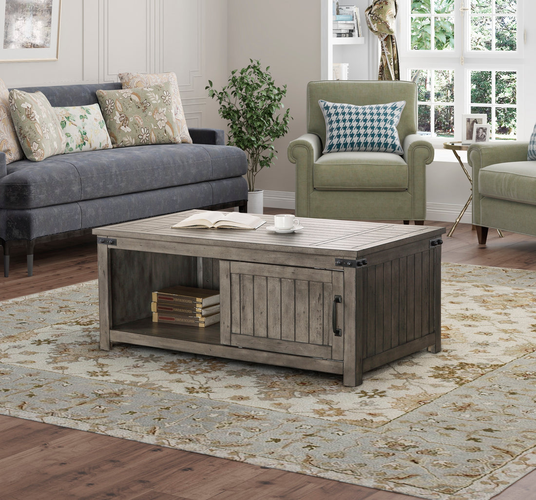 Storehouse 48 Inch Coffee Table, No Assembly Required, Smoked Grey Finish Greige Gray Primary Living Space Farmhouse,Industrial,Rustic Freestanding Rectangular Open Storage Coffee & End Tables Rectangular Wood