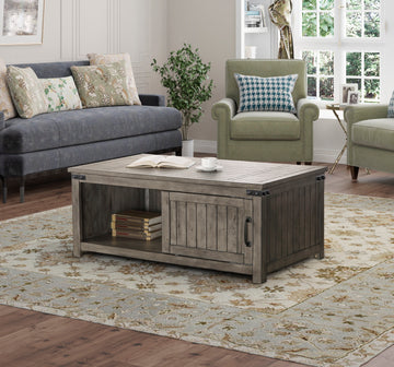 Storehouse 48 Inch Coffee Table, No Assembly Required, Smoked Grey Finish Greige Gray Primary Living Space Farmhouse,Industrial,Rustic Freestanding Rectangular Open Storage Coffee & End Tables Rectangular Wood