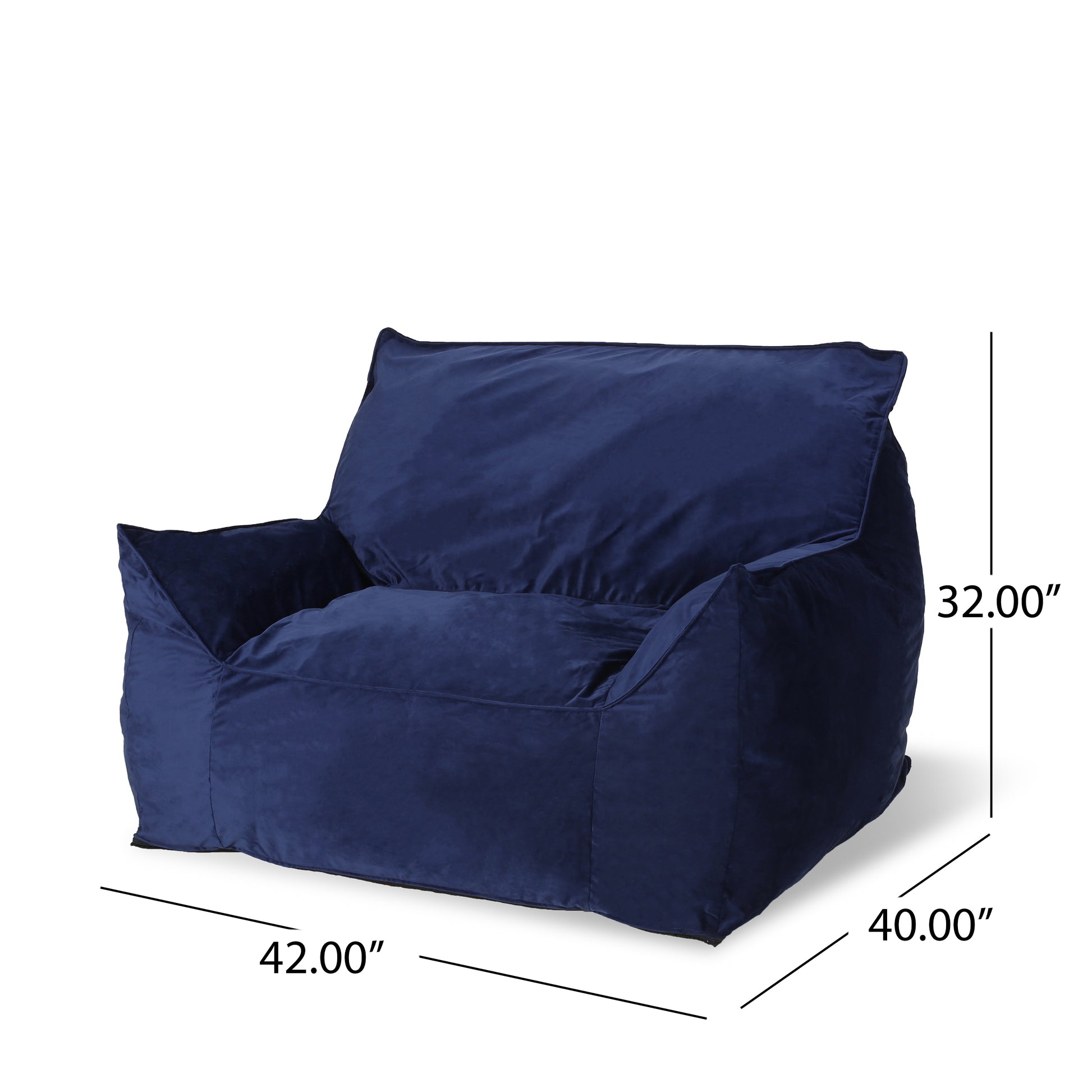 Allea Velveteen Bean Bag Chair With Armrests, Navy Blue Blue Solid Velvet