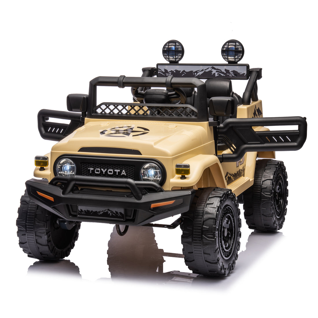 Licensed Toyota Fj Cruiser,12V Kids Ride On Car 2.4G W Parents Remote Control,Electric Car For Kids,Three Speed Adjustable,Power Display, Usb,Mp3 ,Bluetooth,Led Light,Three Point Safety Belt Beige Plastic