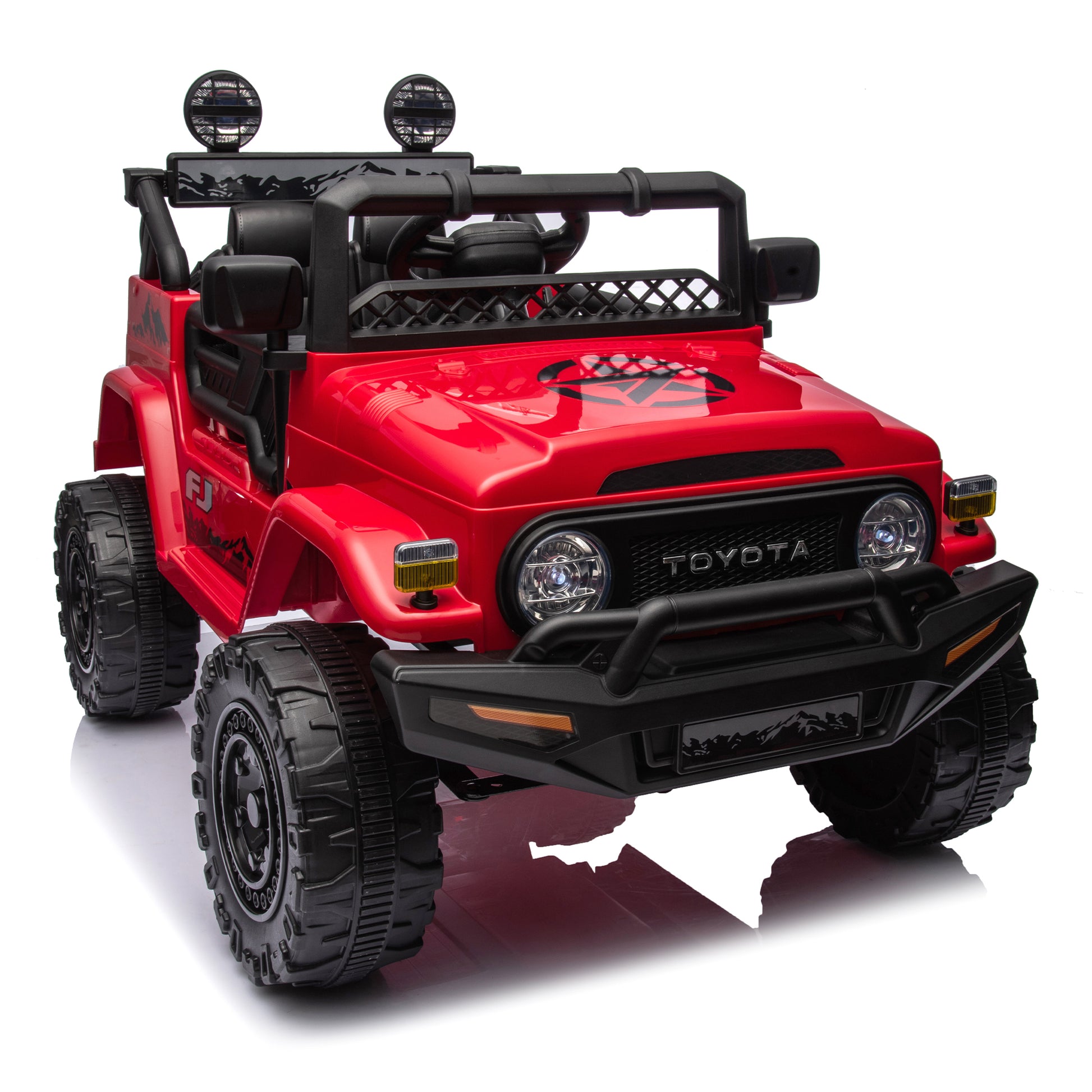 Licensed Toyota Fj Cruiser,12V Kids Ride On Car 2.4G W Parents Remote Control,Electric Car For Kids,Three Speed Adjustable,Power Display, Usb,Mp3 ,Bluetooth,Led Light,Three Point Safety Belt Red Plastic