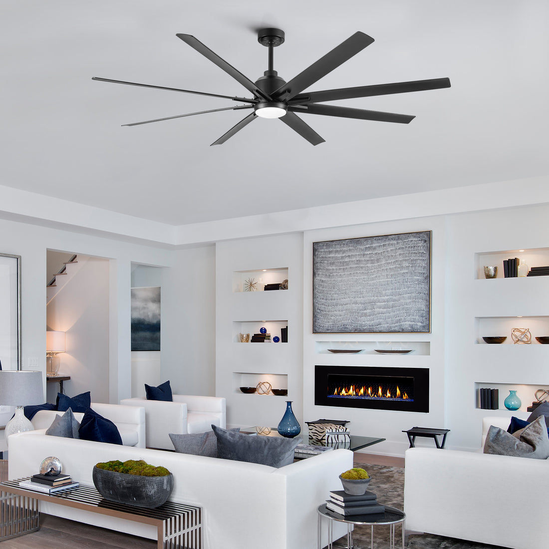 72'' Indoor Smart Black Ceiling Fan With Led Light And App Remote Control Black American Design,Modern Abs Steel Q235 Abs Steel Q235