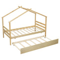 Twin Size House Shaped Bed With Trundle,Natural Twin Natural Wood Bedroom American Design Pine Bed Frame Pine