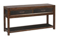 Branson 2 Drawer Sofa Table, No Assembly Required, Two Tone Finish Brown Brown Primary Living Space Transitional Pine Rectangular Drawers Console Tables Rectangular Pine