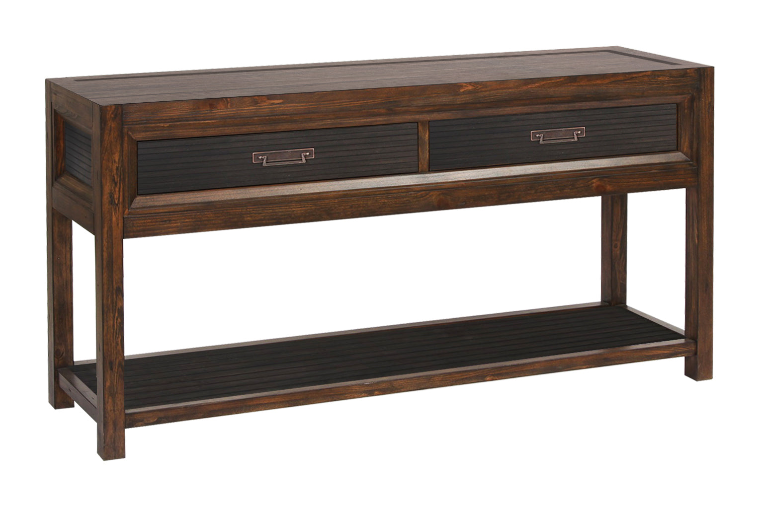 Branson 2 Drawer Sofa Table, No Assembly Required, Two Tone Finish Brown Brown Primary Living Space Transitional Pine Rectangular Drawers Console Tables Rectangular Pine